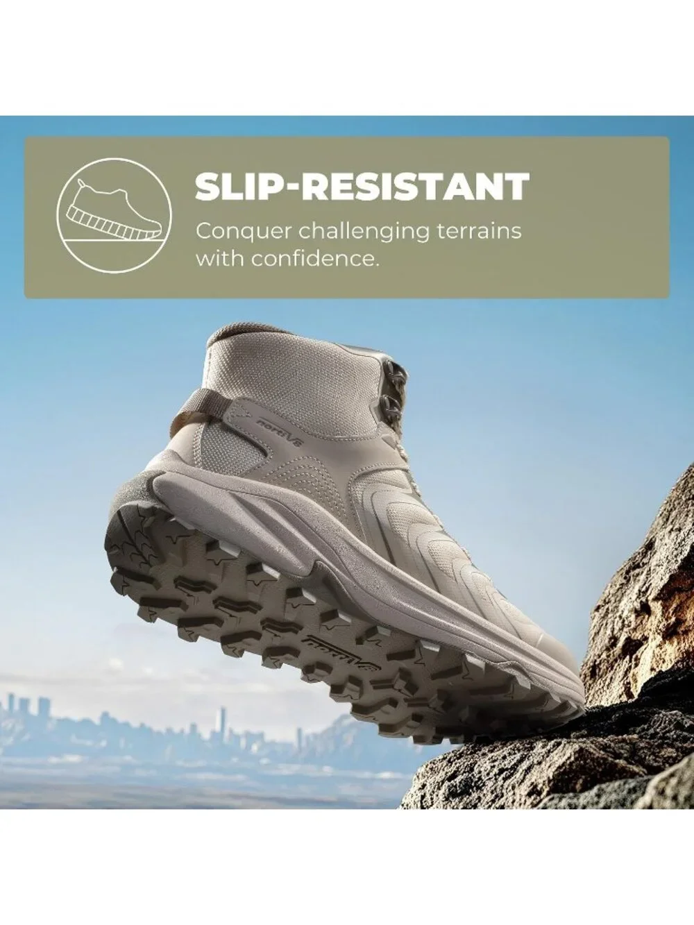 Men's Khaki Waterproof Shoes Casual High Top Round Toe Non Slip Hiking Boots